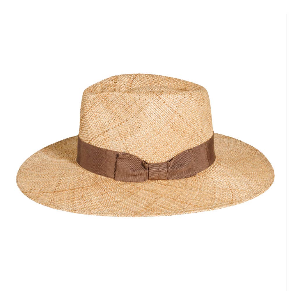 Woven Safari Straw Teardrop Fedora Hat - Style Sorento: Tan / S/M