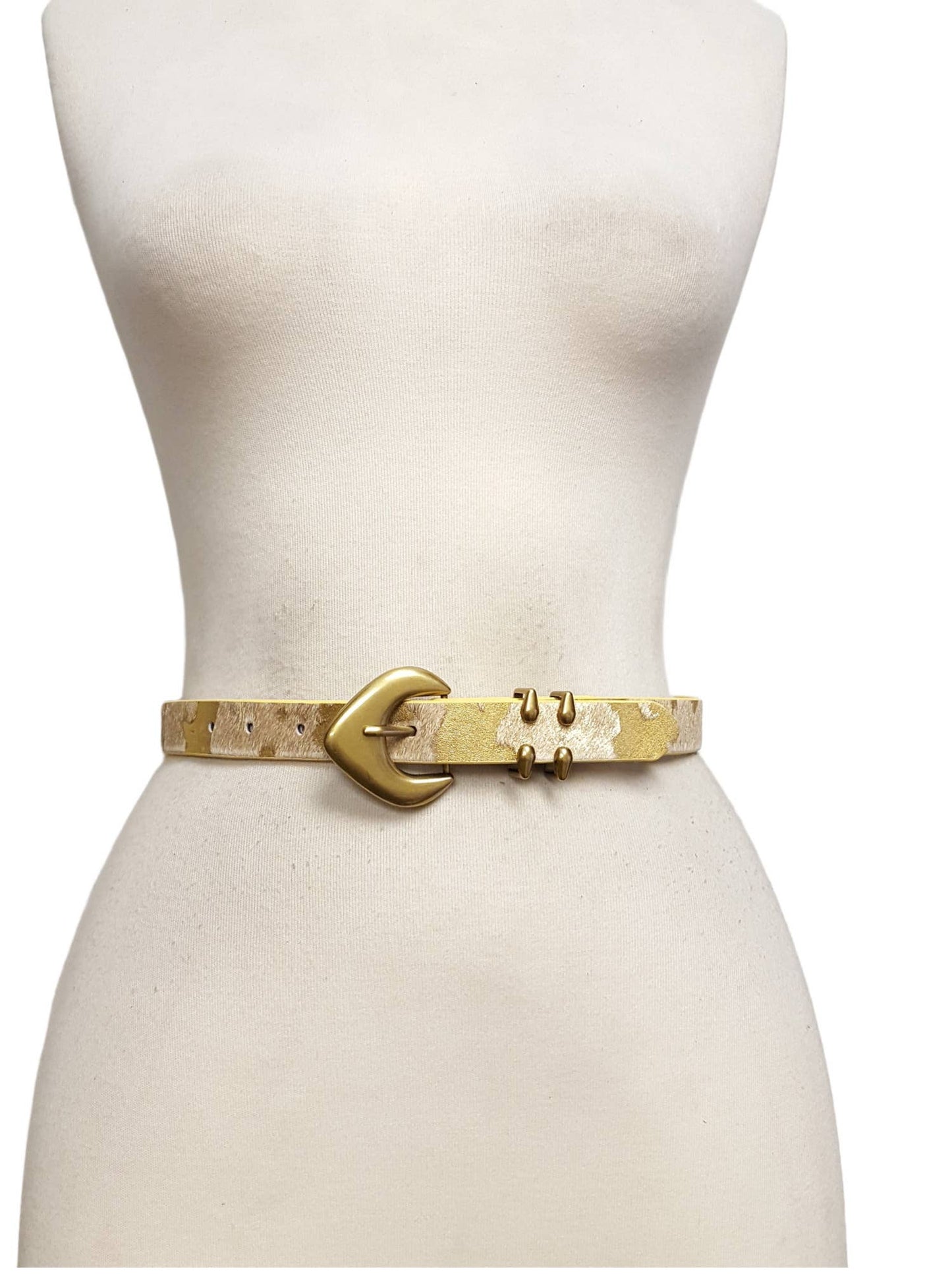 Genuine Cow Hair Belt w. Vintage gold buckle and loop