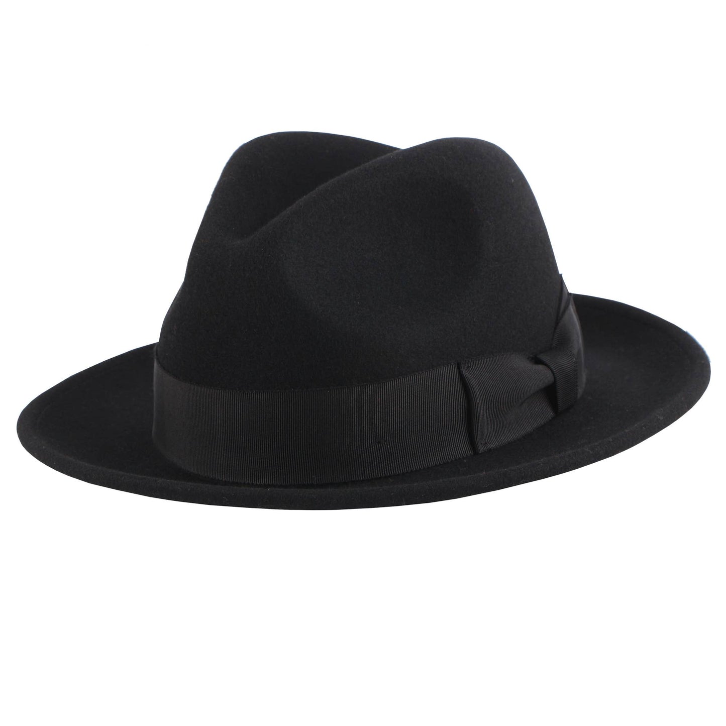 Crushable Wool Felt Pinch Front Hat - Style Pablo: Black