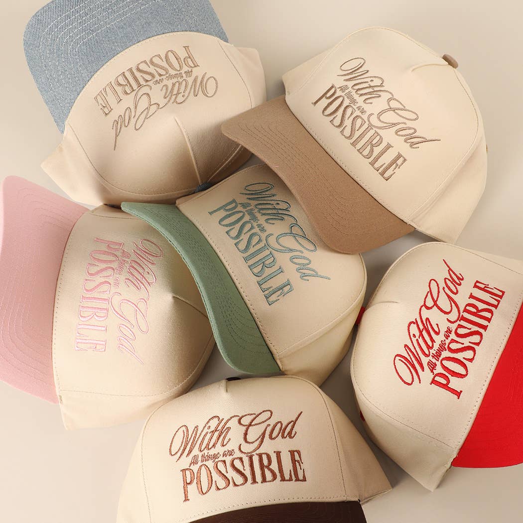 With God All Possible Embroidery Baseball Cap: SAGE / ONE SIZE
