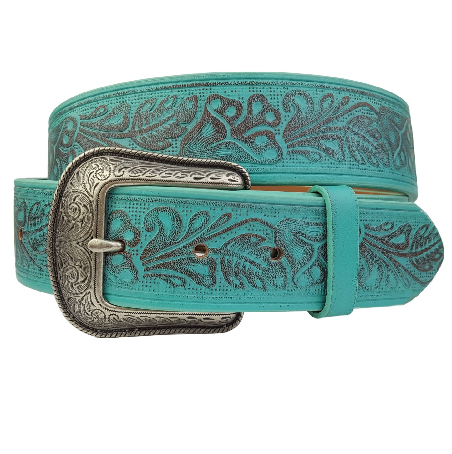Turquoise Western Hand Painted Embossed Floral belt
