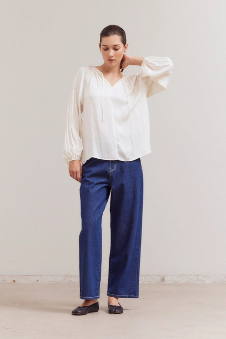 Ivory Sleeve Detail Satin Blouse