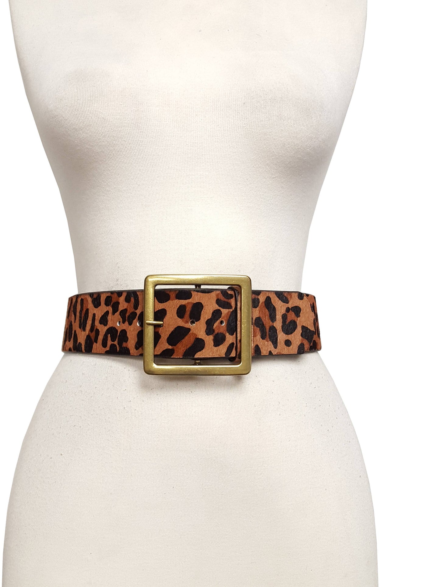 Brown Leopard Wide width Genuine Hair Leather Belt