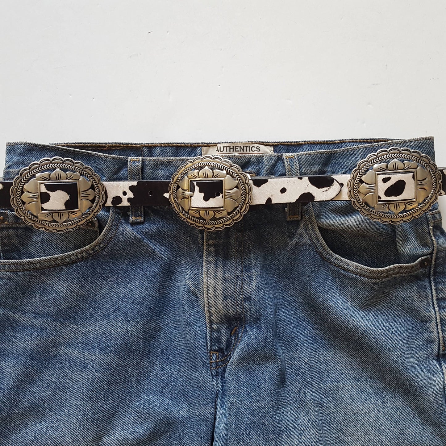 Genuine Cow Hair Western Oval Floral Concho Belt