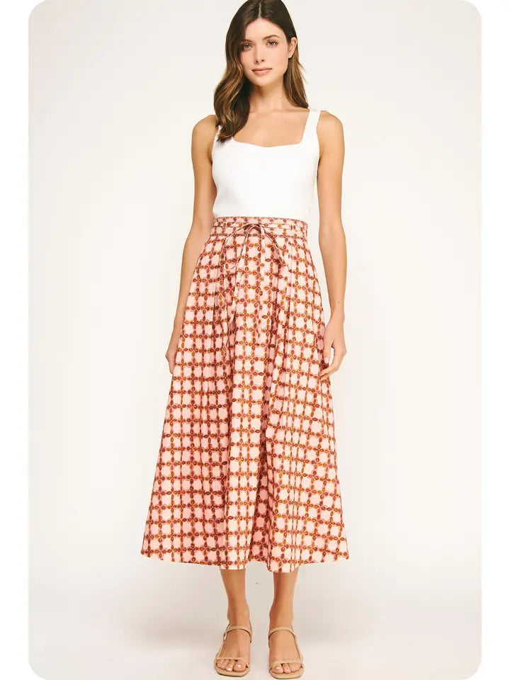 Chainlink Printed A-Line Pleat Midi Skirt