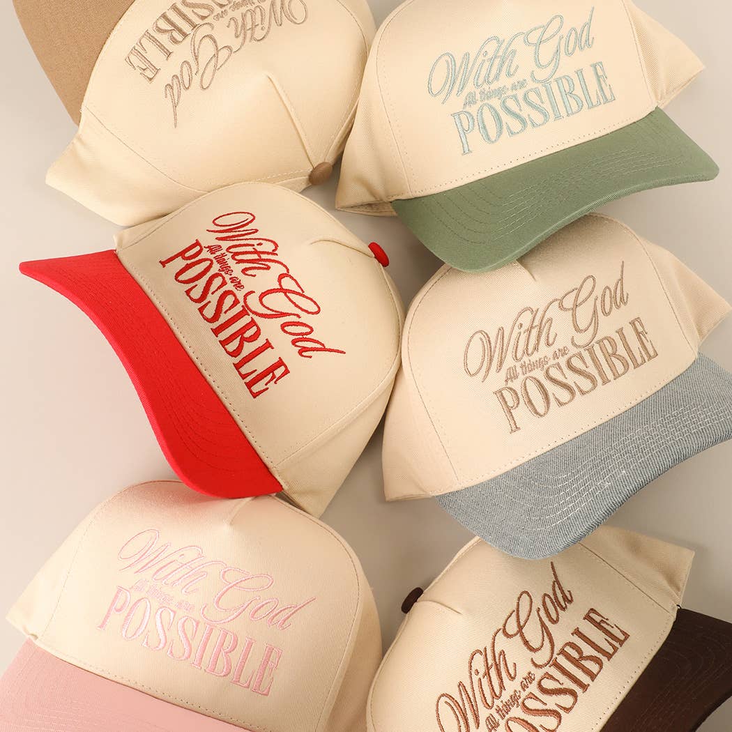 With God All Possible Embroidery Baseball Cap: SAGE / ONE SIZE