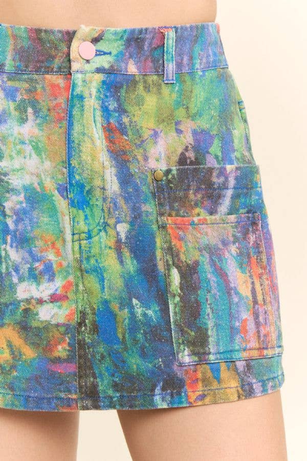 Cobalt Painted Denim Skort