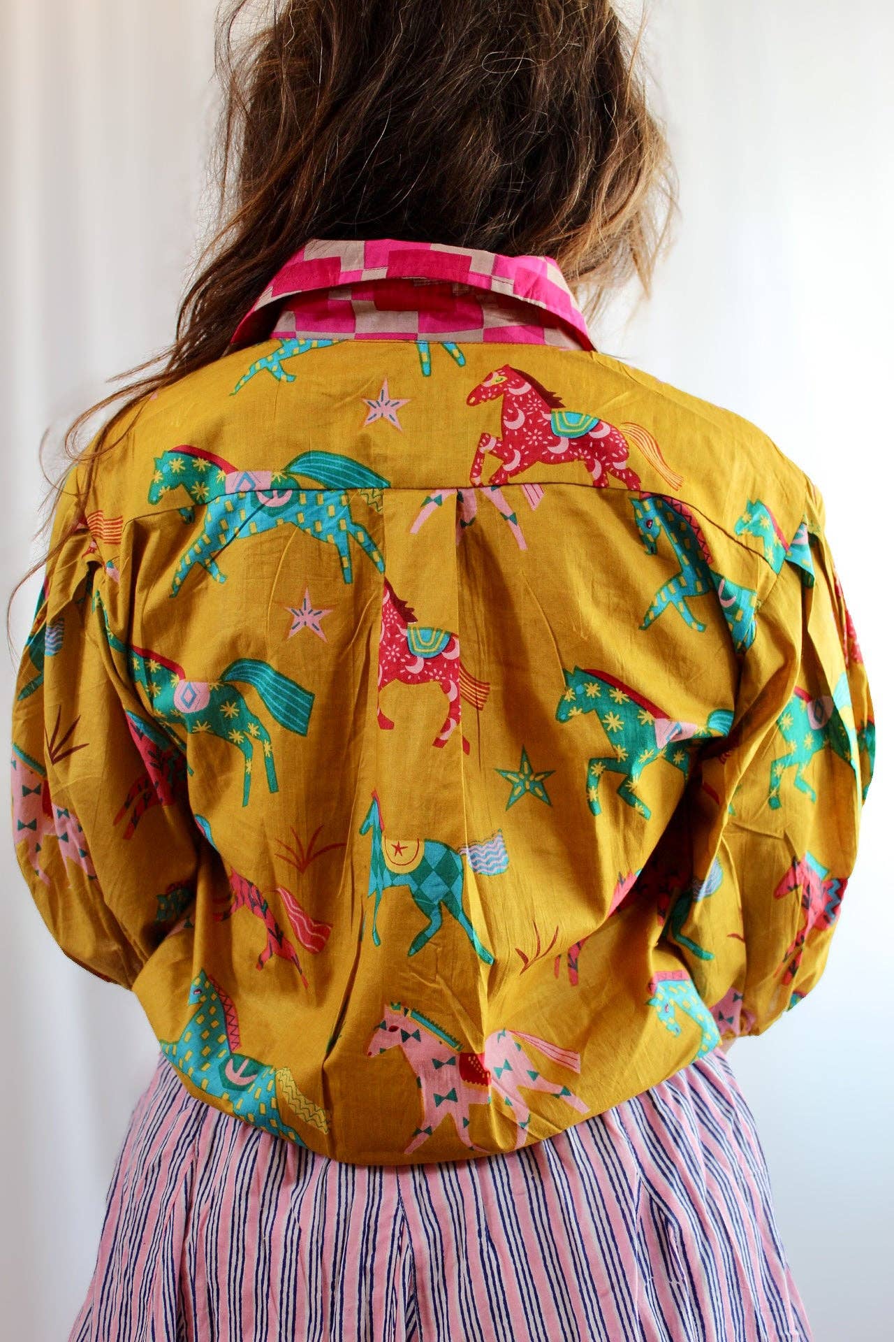 Yellow and Pink Pony Club Shirt – Puff Sleeve