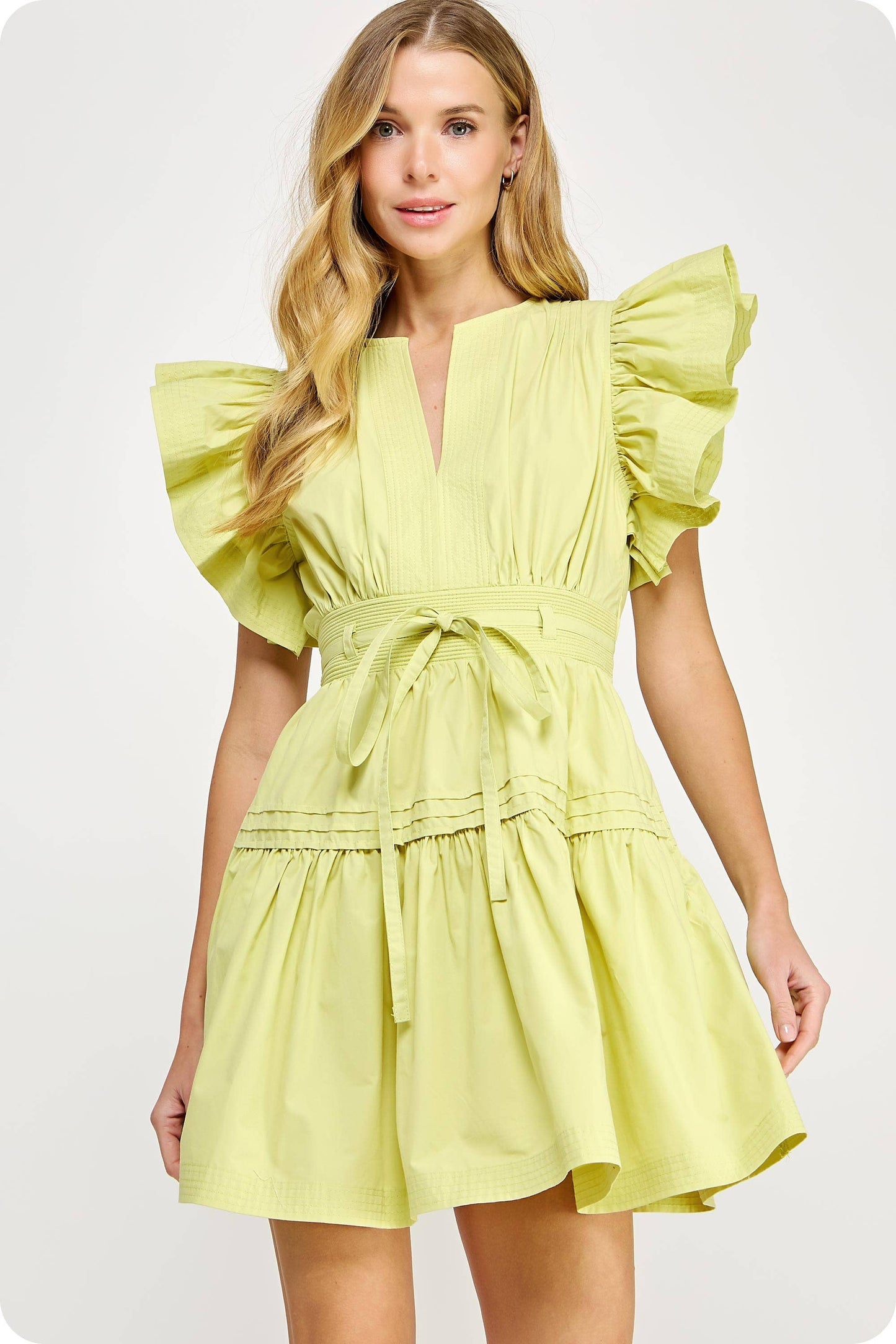 Flutter Sleeve Poplin Mini Dress: Lime Sherbet / M