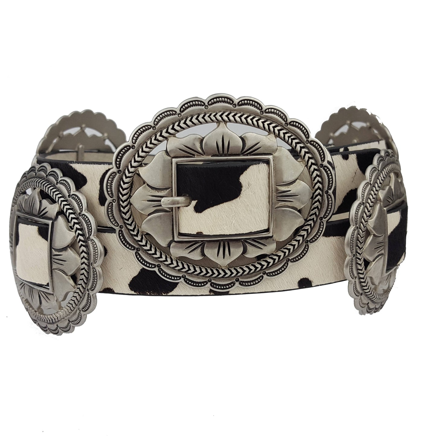 Genuine Cow Hair Western Oval Floral Concho Belt