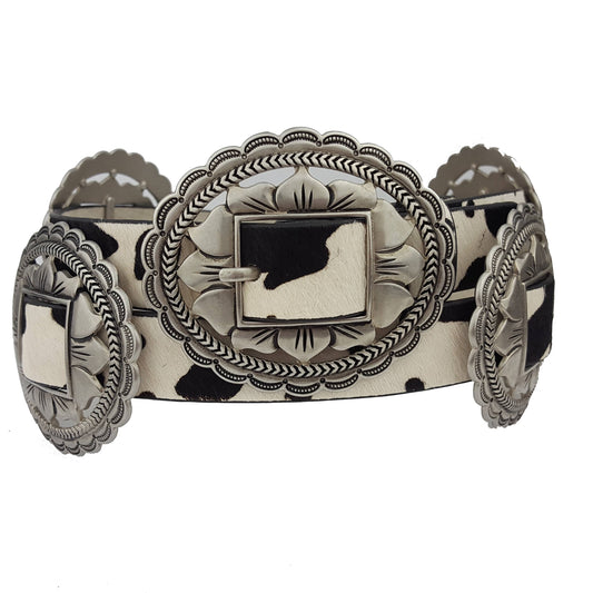 Genuine Cow Hair Western Oval Floral Concho Belt