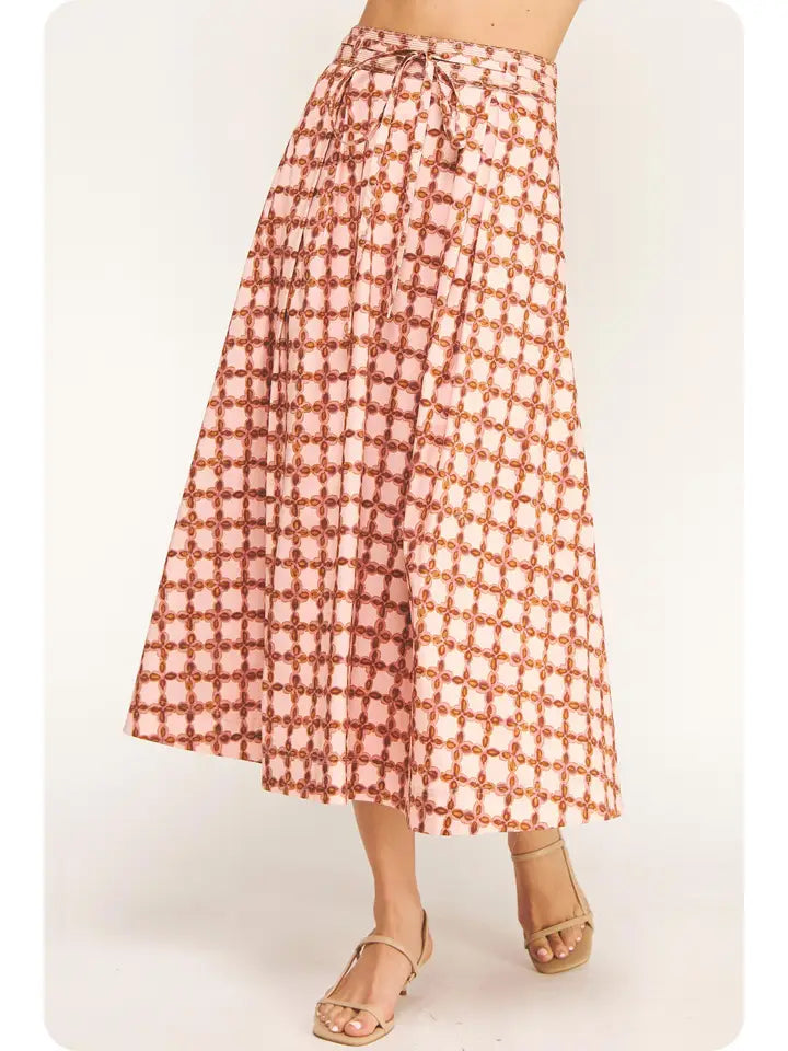 Chainlink Printed A-Line Pleat Midi Skirt
