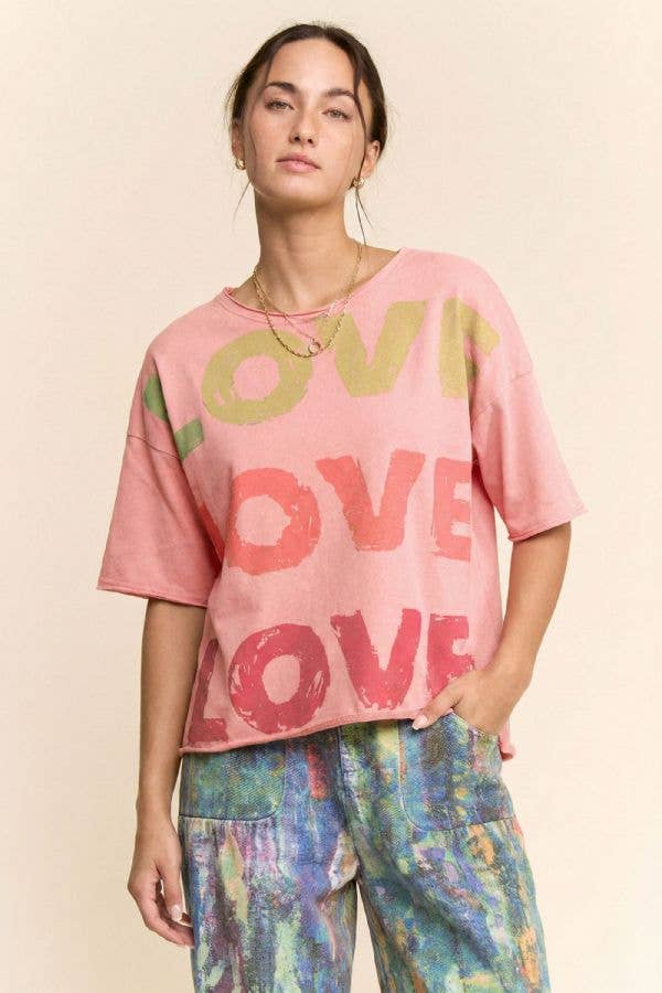 Pink Washed Love Printed Short Sleeve