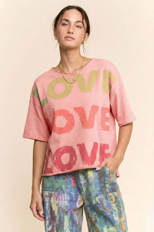 Pink Washed Love Printed Short Sleeve