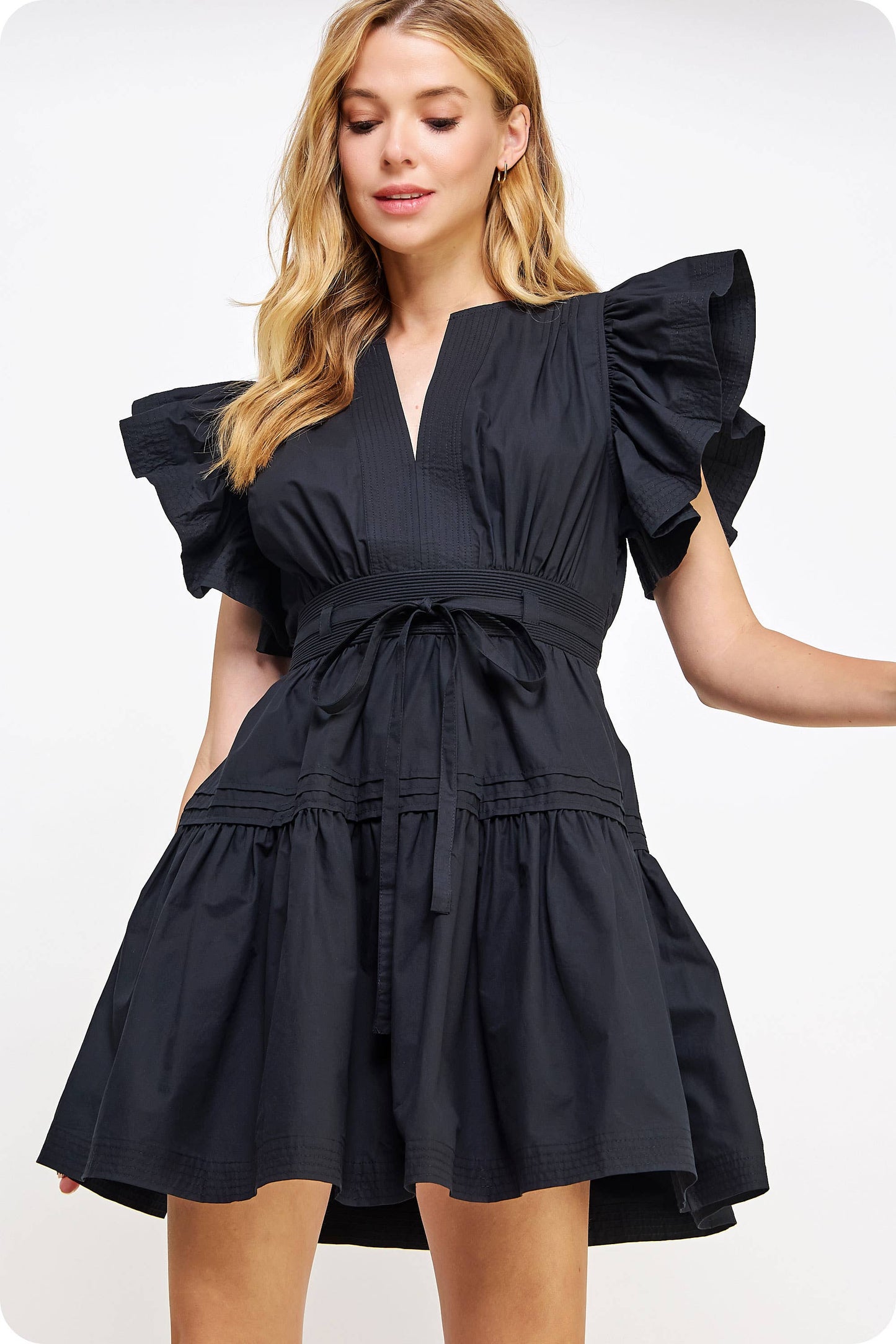 Flutter Sleeve Poplin Mini Dress: Lime Sherbet / S