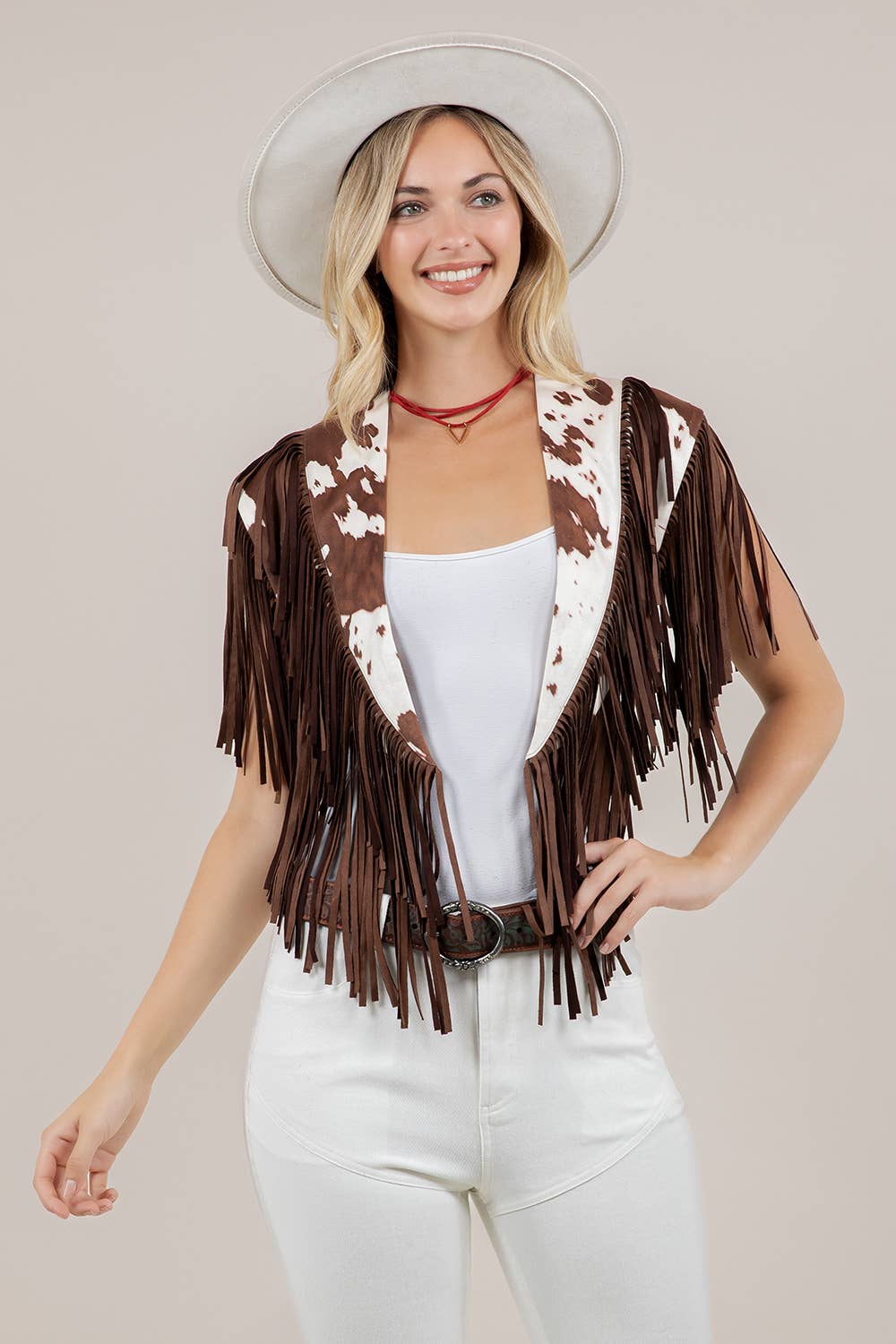 Cow Print Western Fringe Suede Collar/Shrug