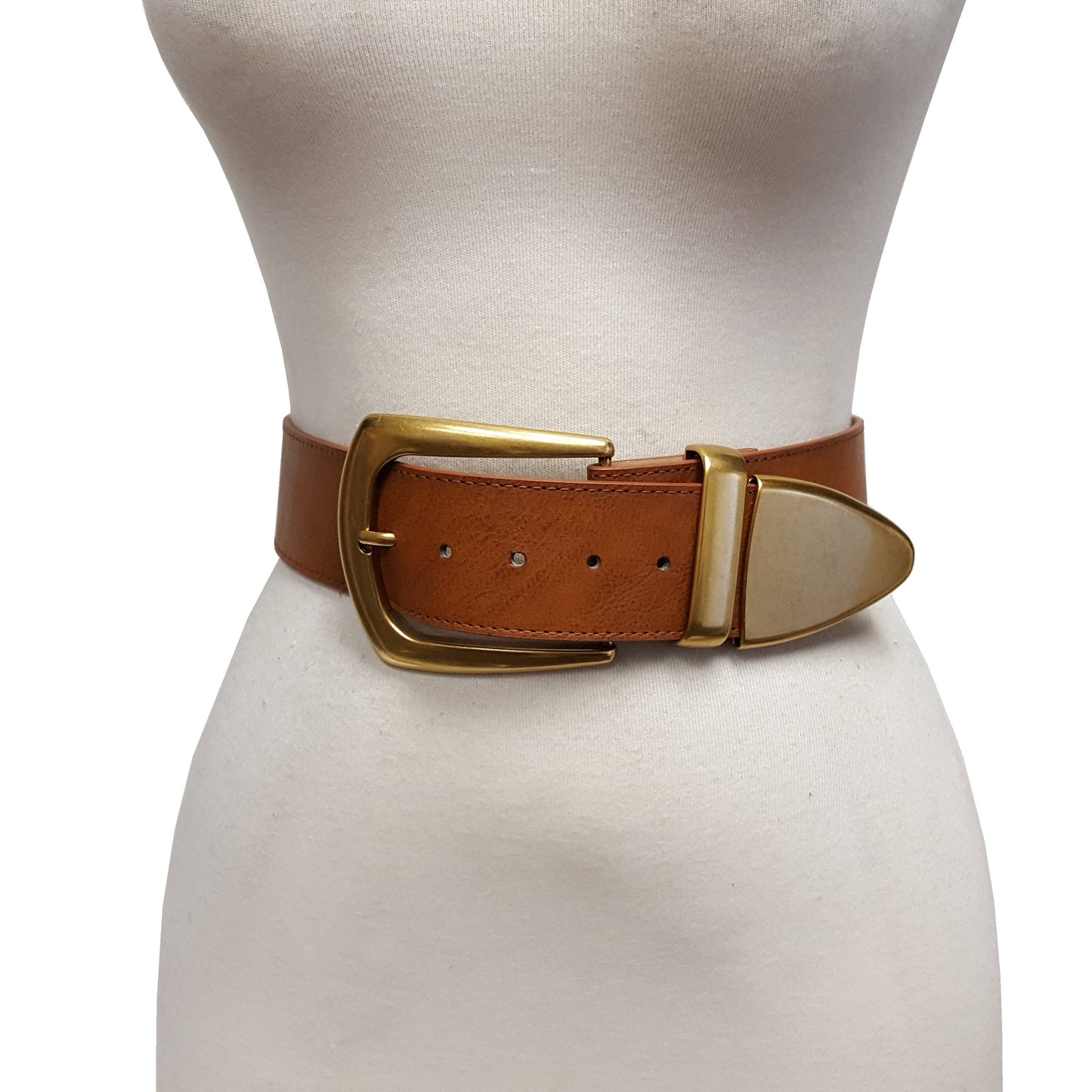 Wide width belt with Western Statement Buckle Loop Tip: Tan