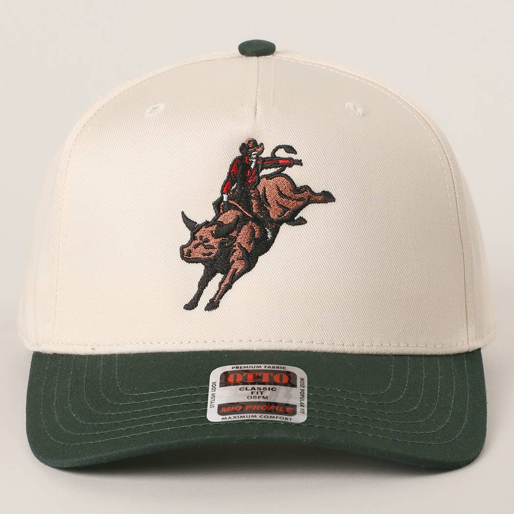 Rodeo Bull Rider Embroidered Trucker Hat : DKGRN/NATL / One Size