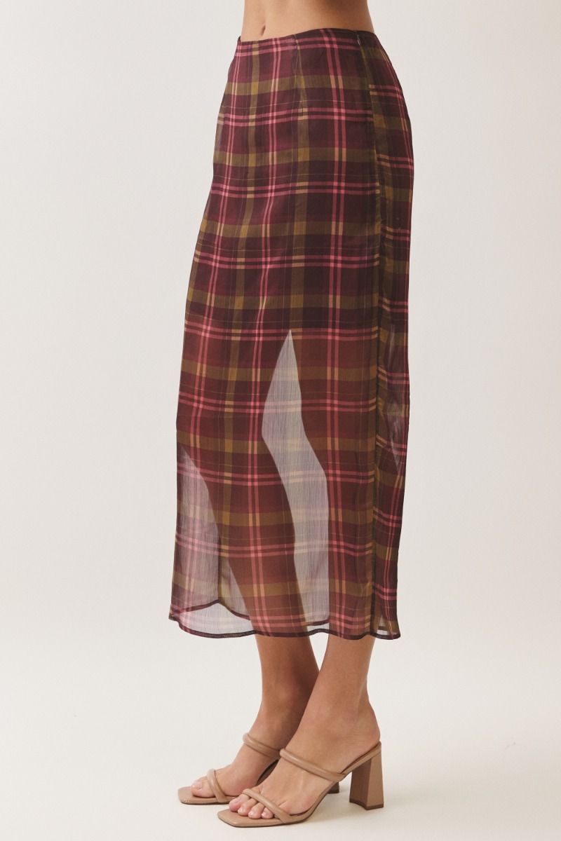 After Hours Sheer Plaid Midi Skirt (part of a set)