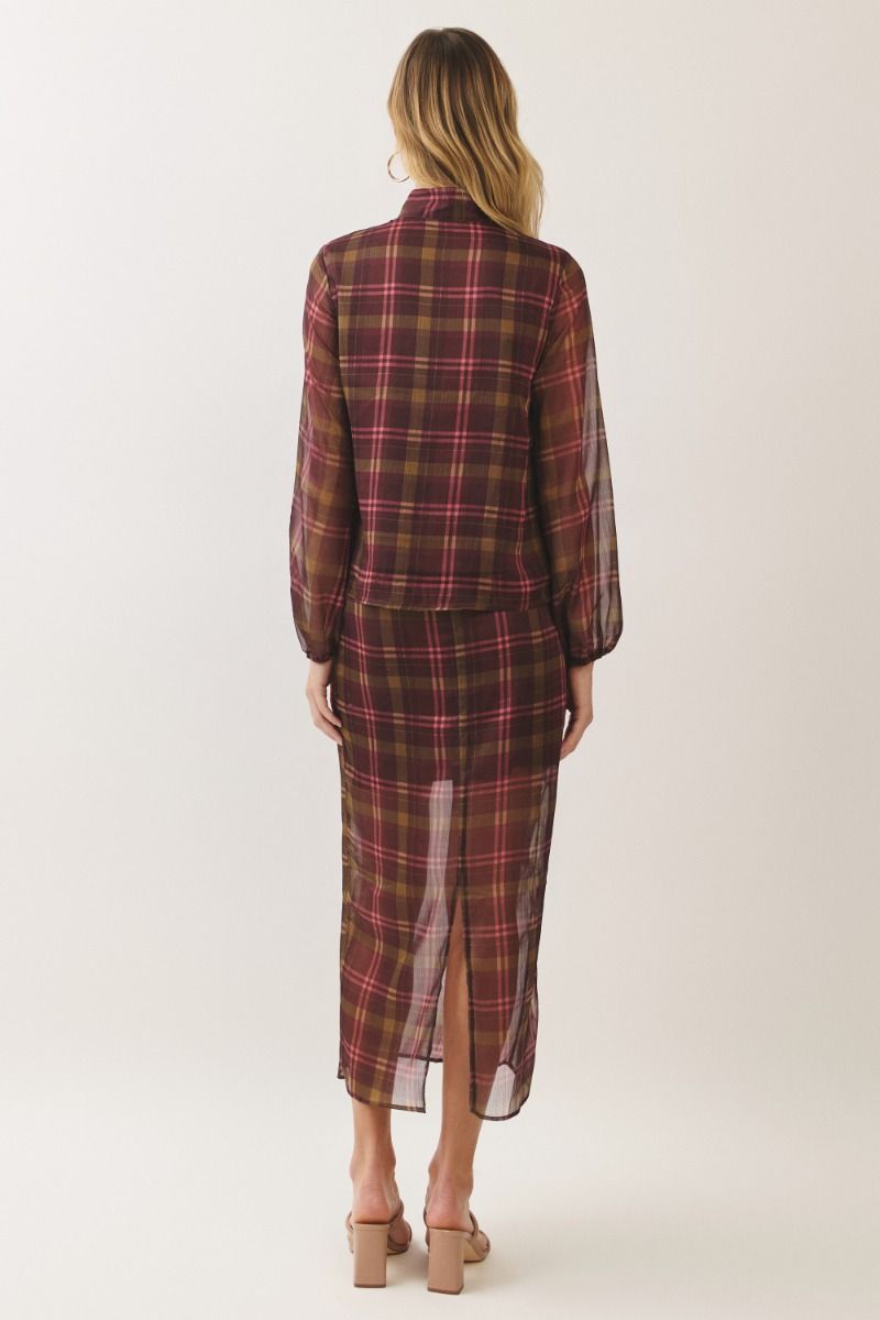 After Hours Sheer Plaid Midi Skirt (part of a set)