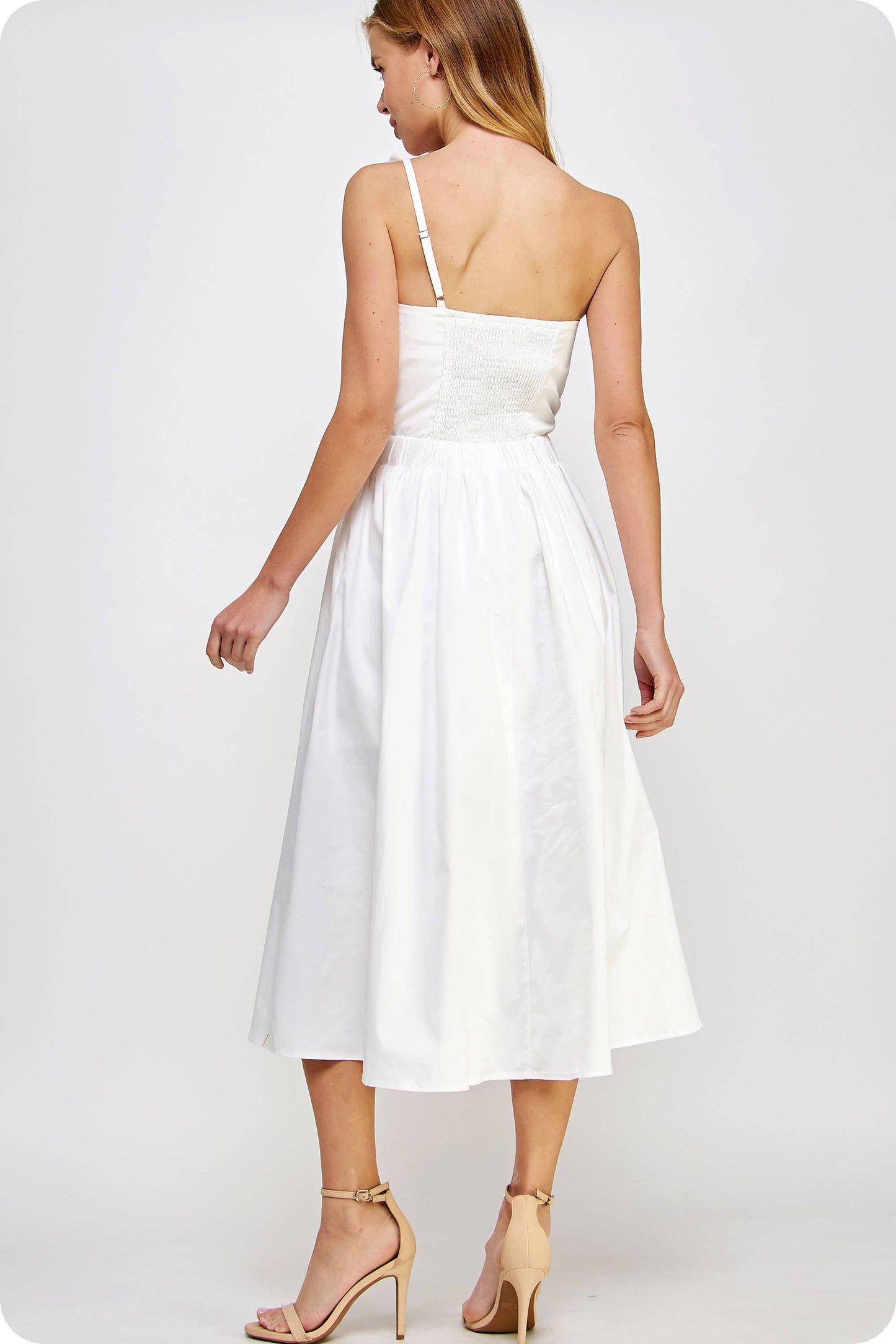 Knotted Flower Bow Midi Dress: Cherry Red / S