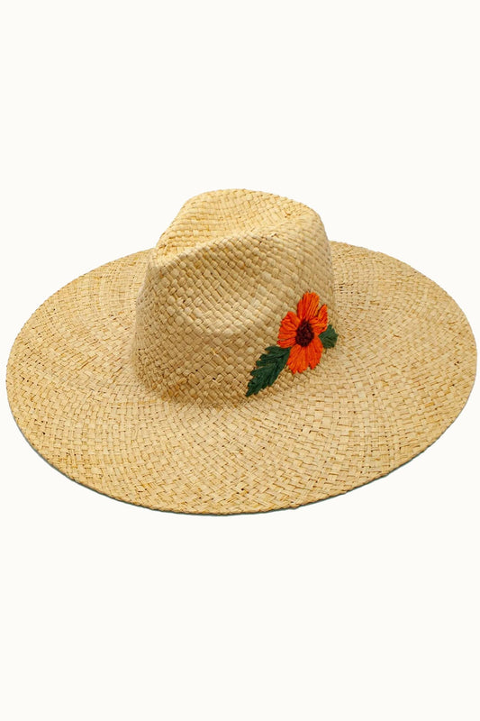 Flower Embroidered Resort Hat, 6" Brim, Elasta-Fit OSFM