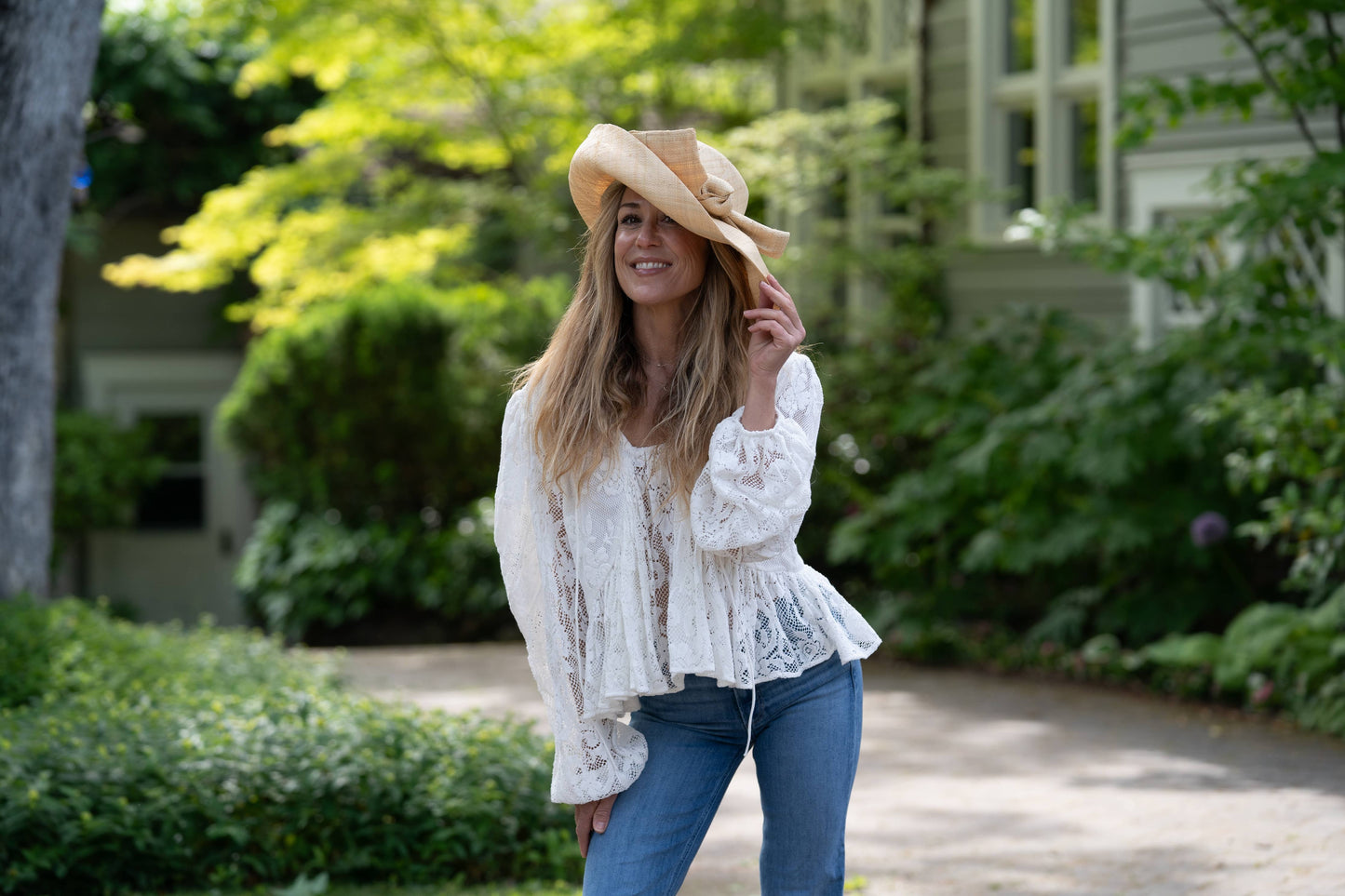 7" Cappuccino Wide Brim Big Bow Solid Color Straw Sun Hats