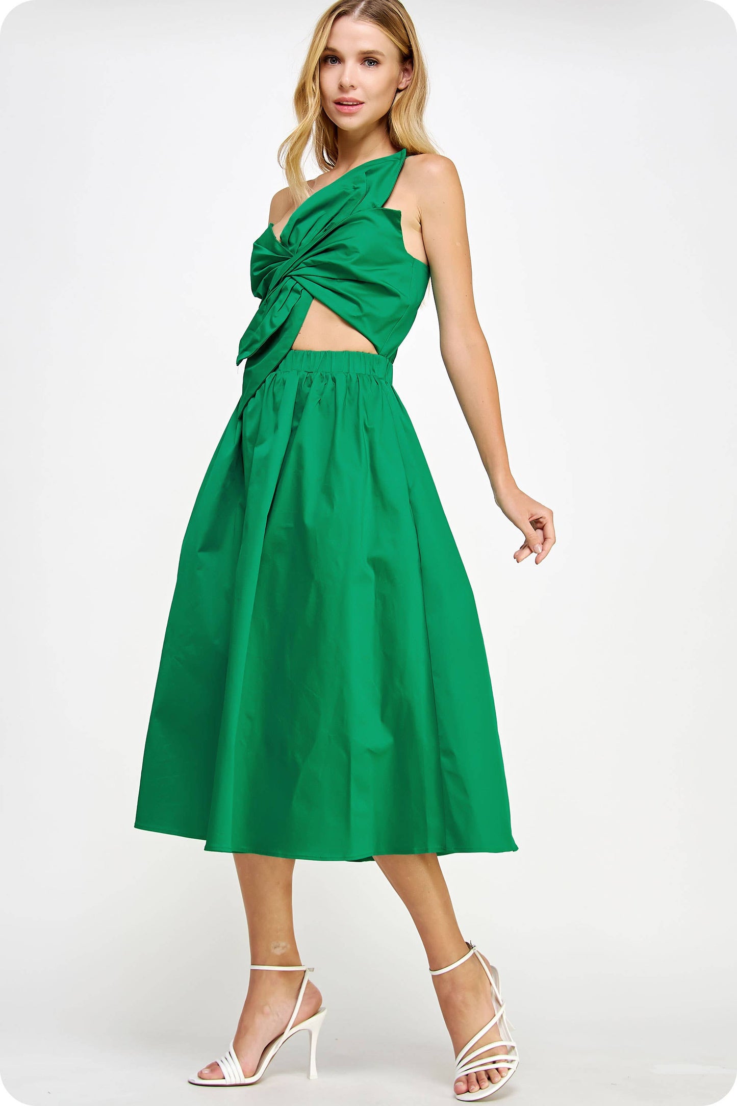 Knotted Flower Bow Midi Dress: Cherry Red / S