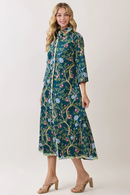 Garden Society Midi Button Up Dress