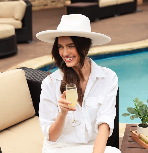 Pencil Rim Wool Felt Fedora Hat - Style Hudson: White / SM