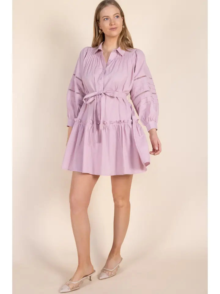 Lavender Fog Button-up Balloon Sleeve Dress