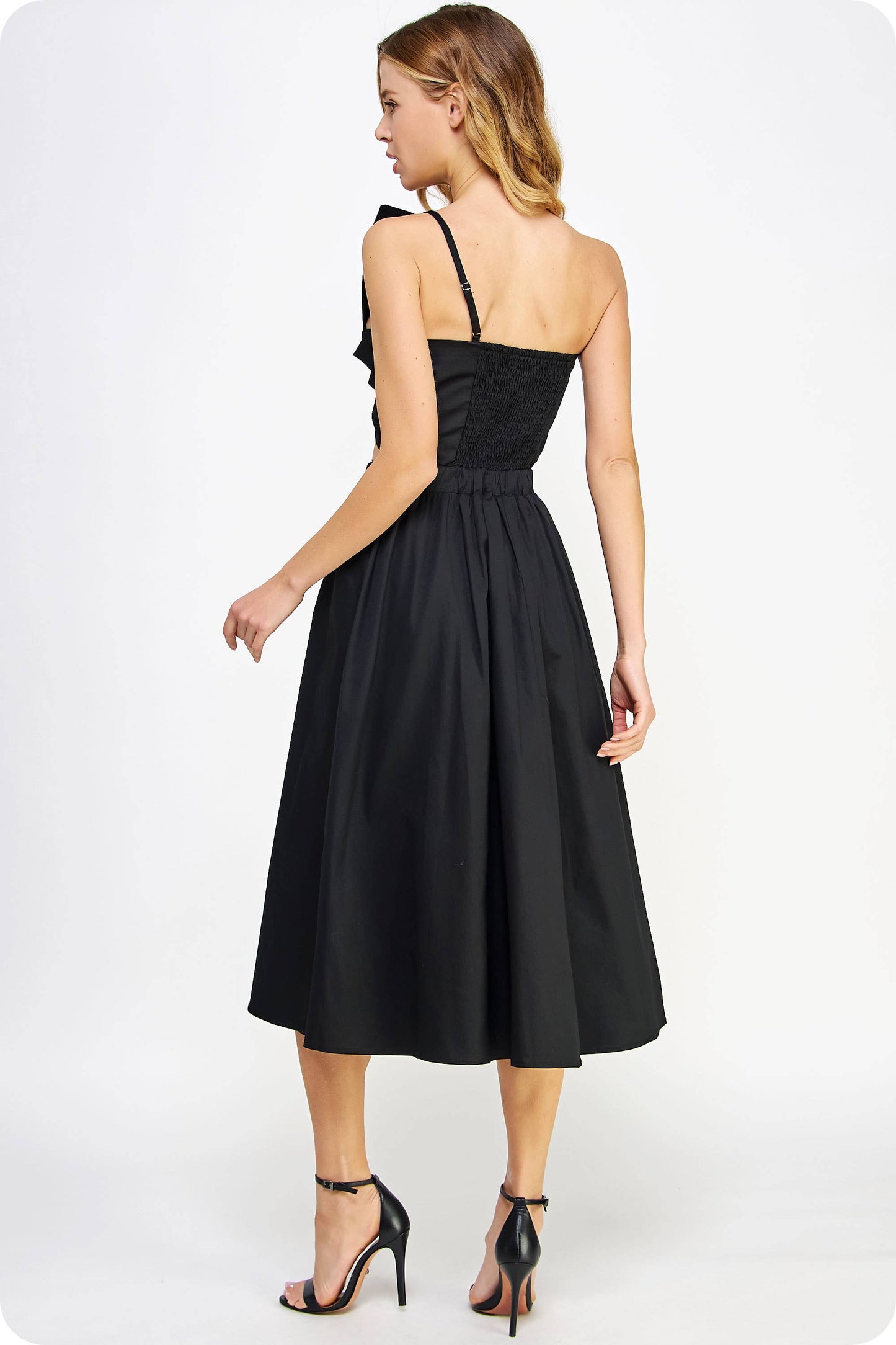 Knotted Flower Bow Midi Dress: Cherry Red / S