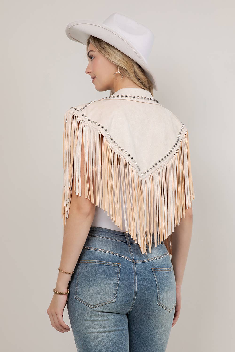 Dark Cream Studded Fringe Shrug