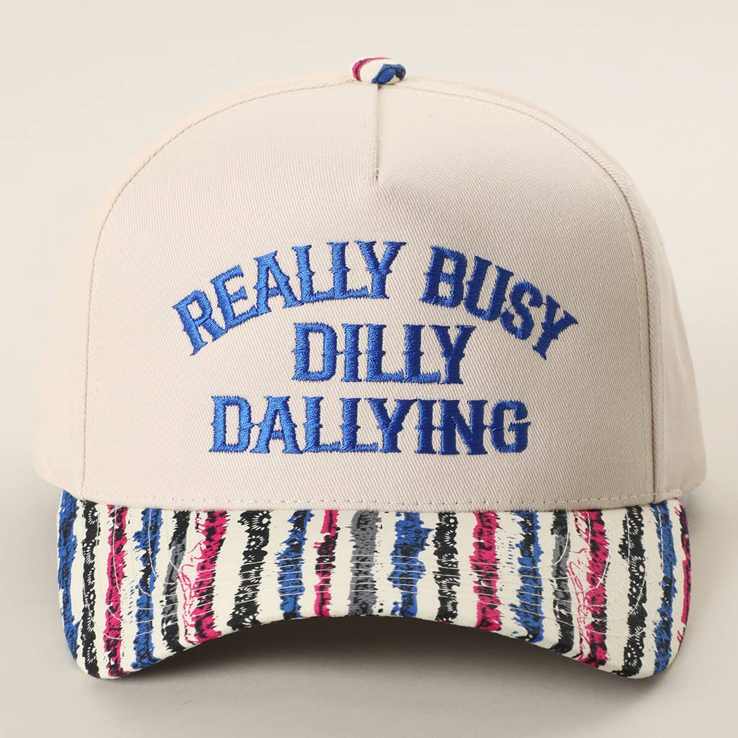REALLY BUSY DILLY DALLYING Embroidered Stripe Brim Hat: VINTAGE STRIPE-1 / ONE SIZE