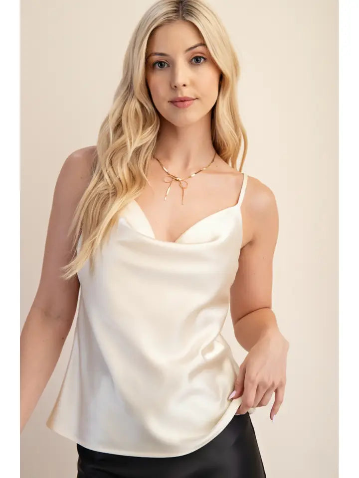 Ivory Satin Cowl Neck Cami Top