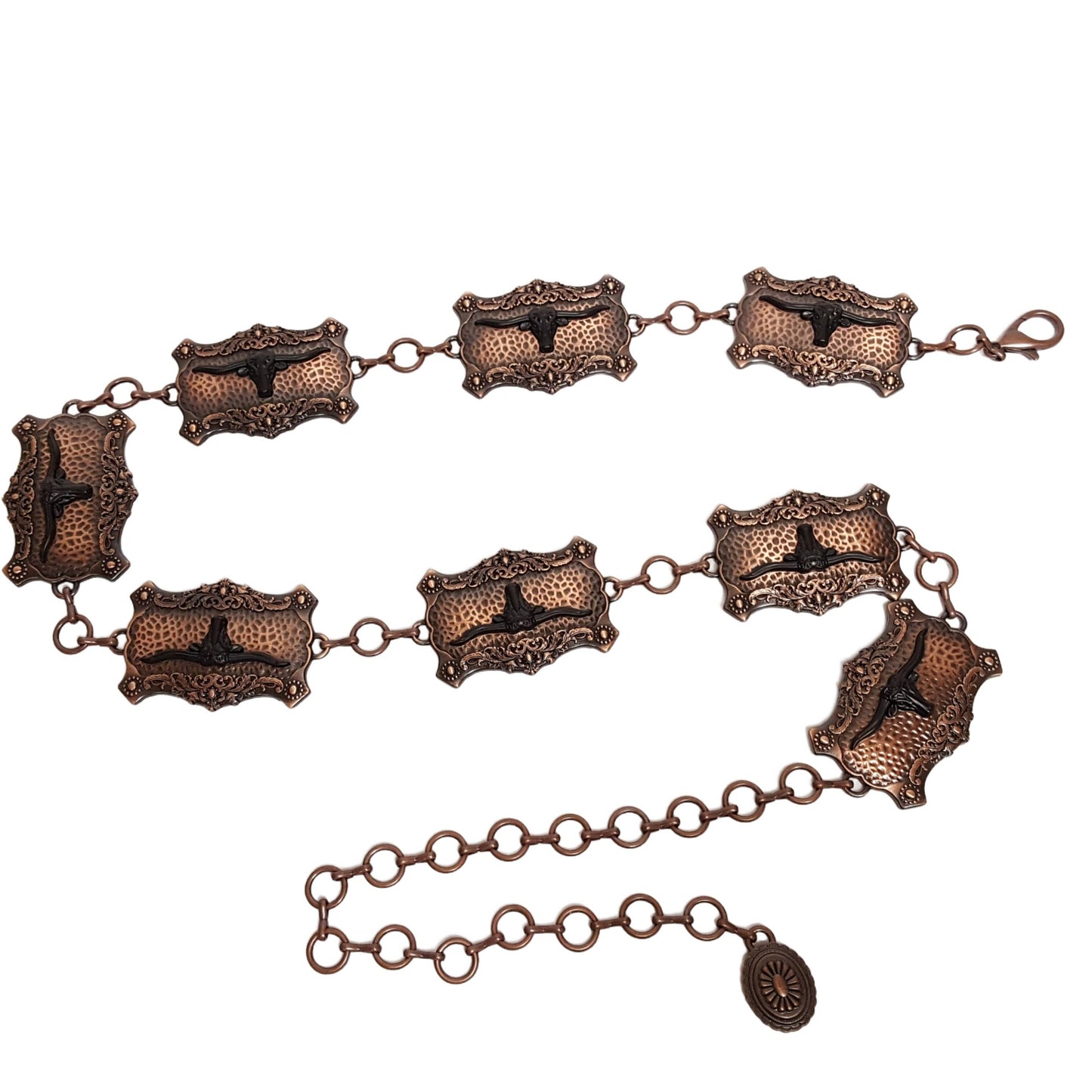 Copper Western Long Horn Concho Metal Chain Silver/Brass
