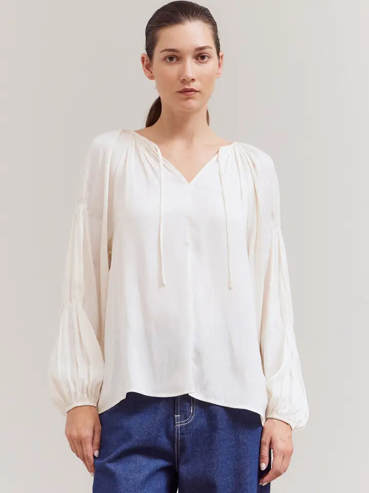 Ivory Sleeve Detail Satin Blouse