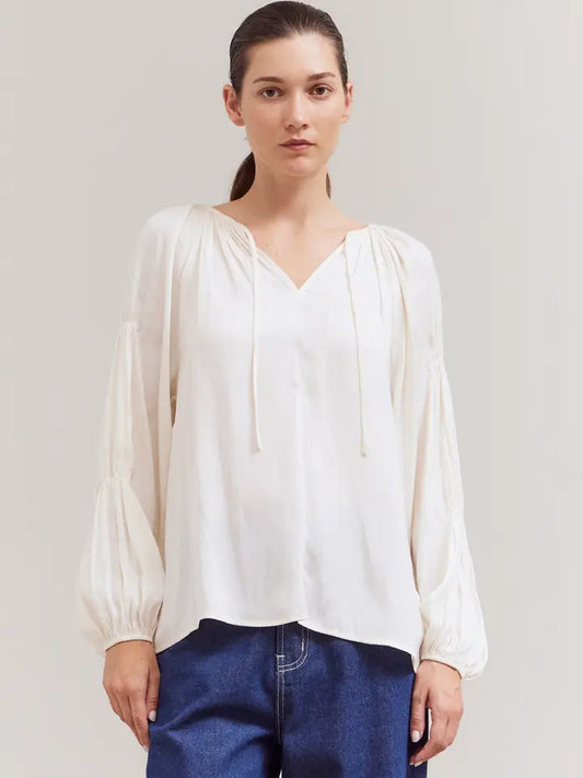 Ivory Sleeve Detail Satin Blouse