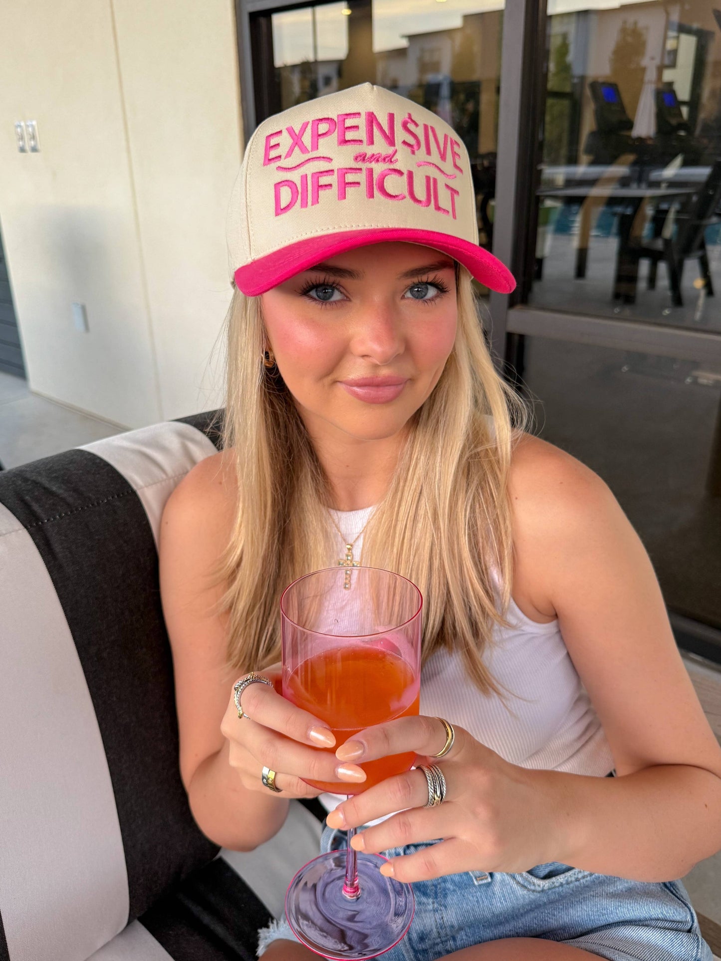 Hot Pink Expensive and Difficult Embroidered Trucker Hat