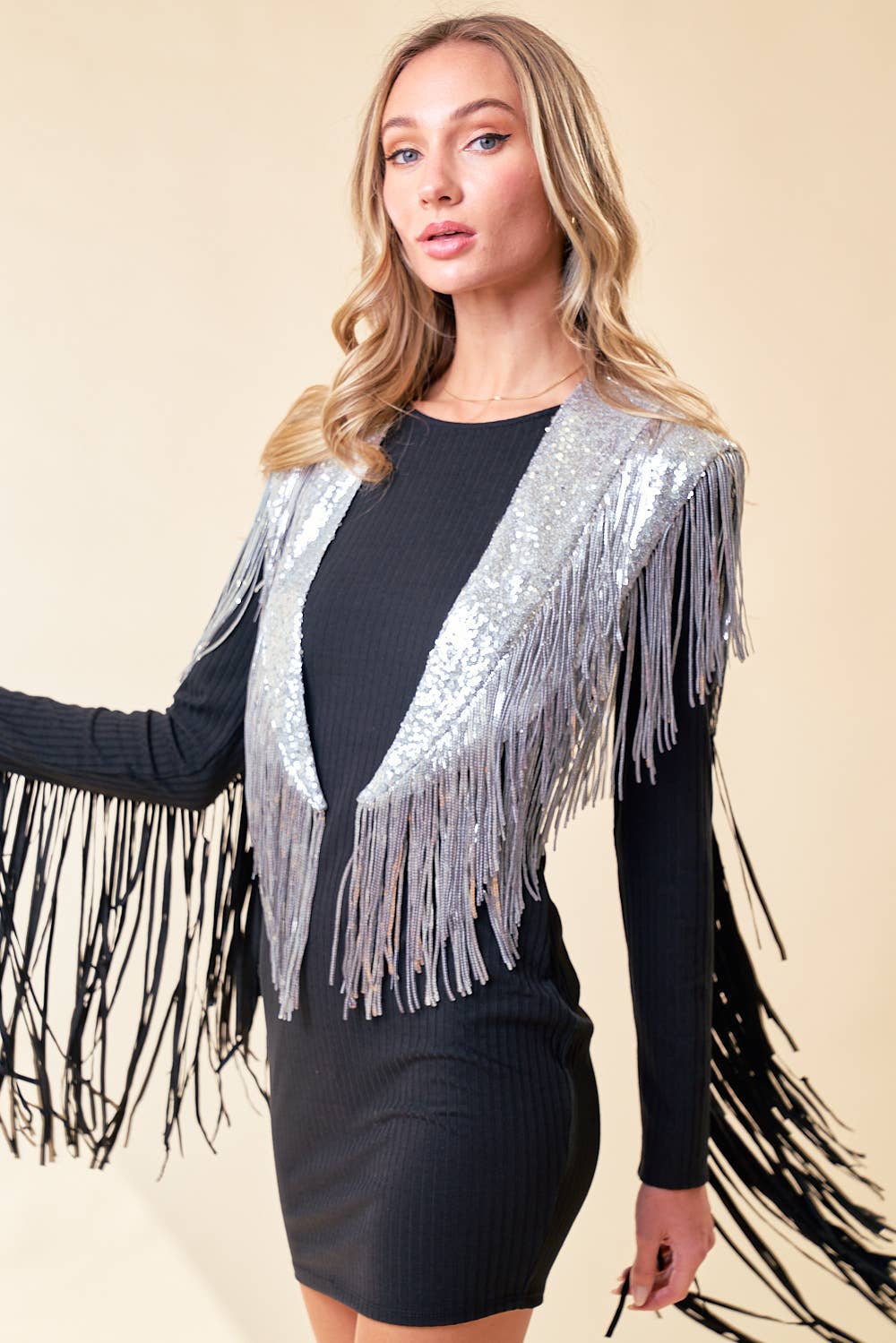 Silver Festival Sequin Fringe Shrug