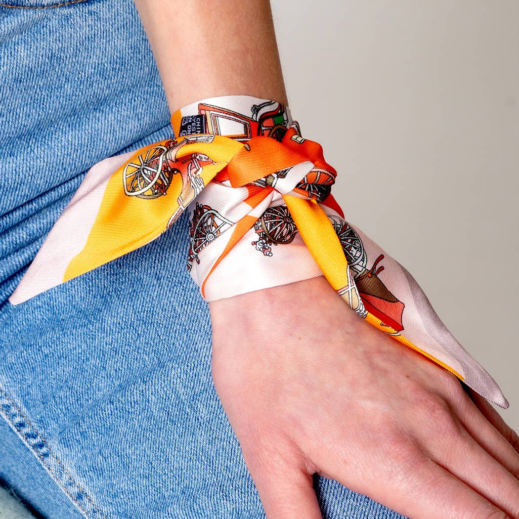 Horse Carriage Print Light Weight Twilly Scarf : YEL / ONE SIZE