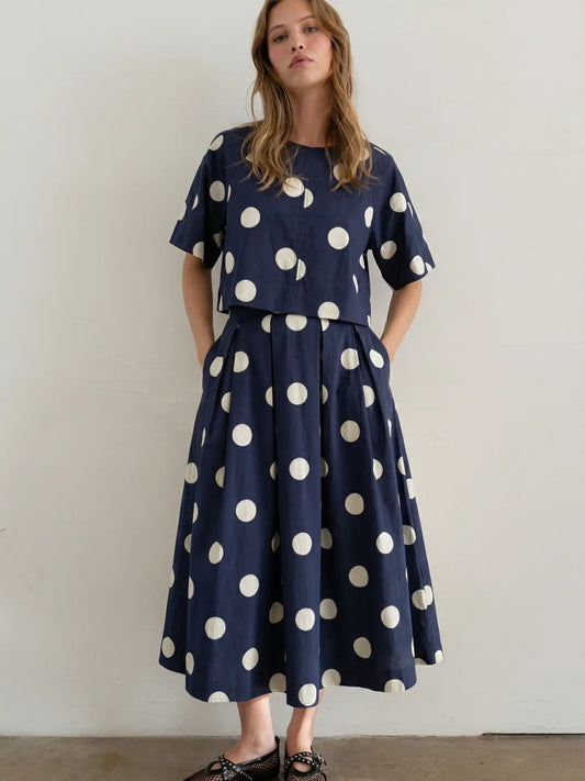 Navy Polkadot Top