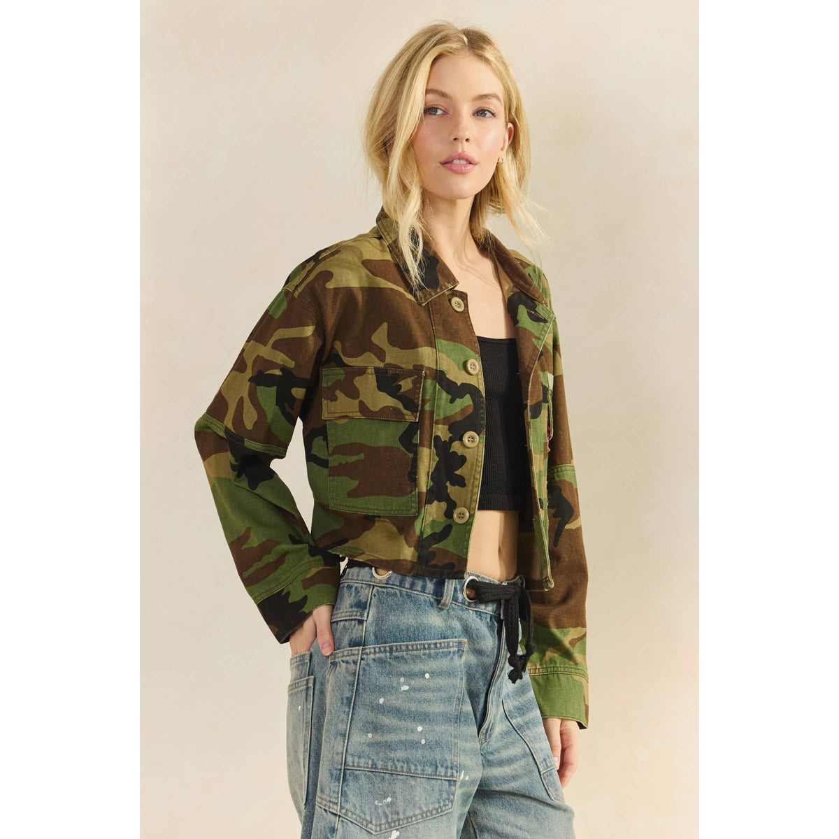 Camo Contrast Jacket: Camo Sequin
