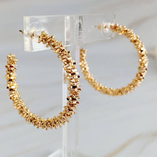 Golden Pebbles Hoop Earrings: Gold