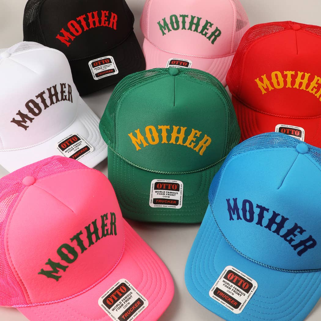 MOTHER Lettering Logo Foam Mesh Back Trucker Hat: NEON BLUE / ONE SIZE