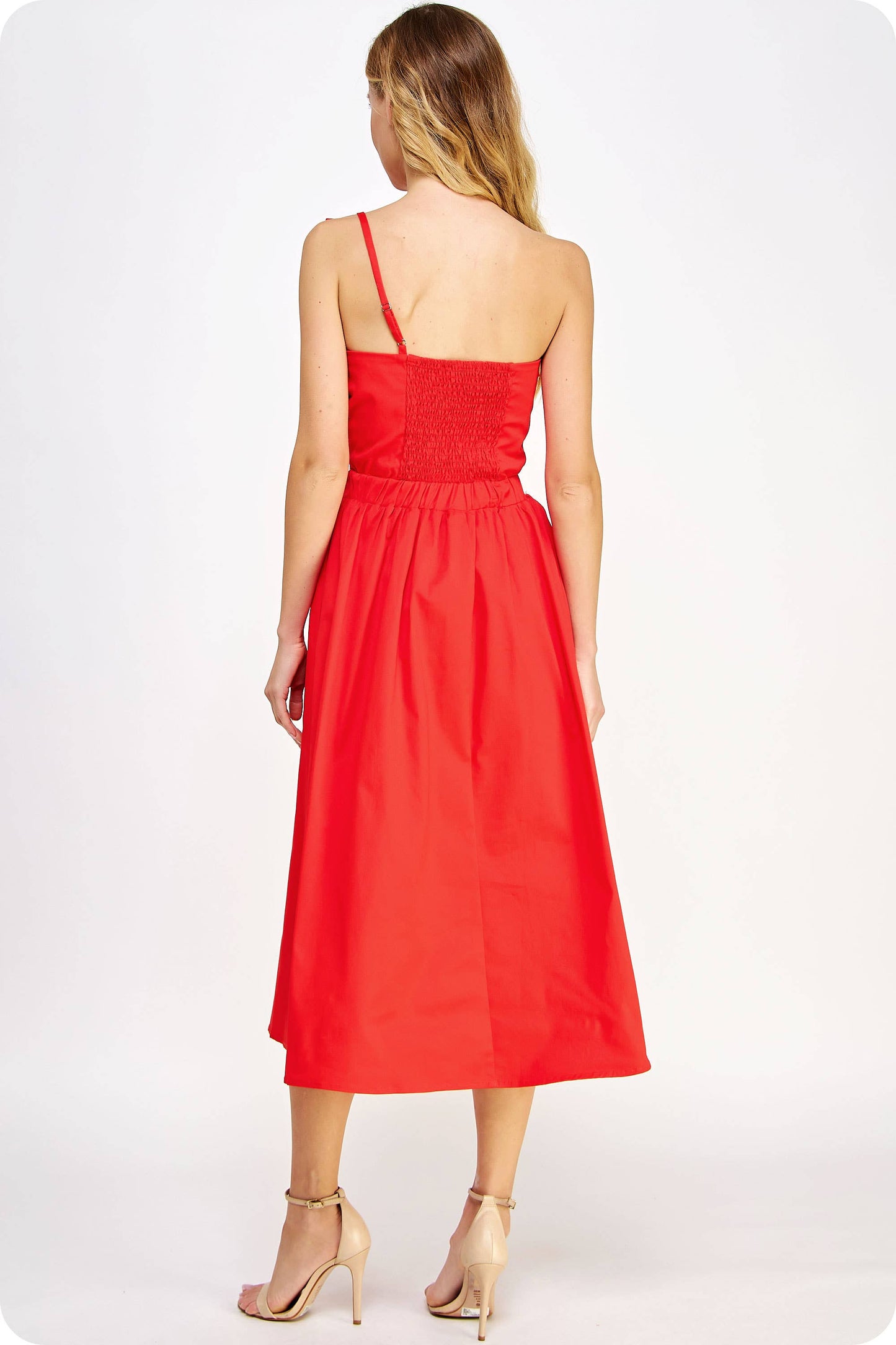 Knotted Flower Bow Midi Dress: Cherry Red / S
