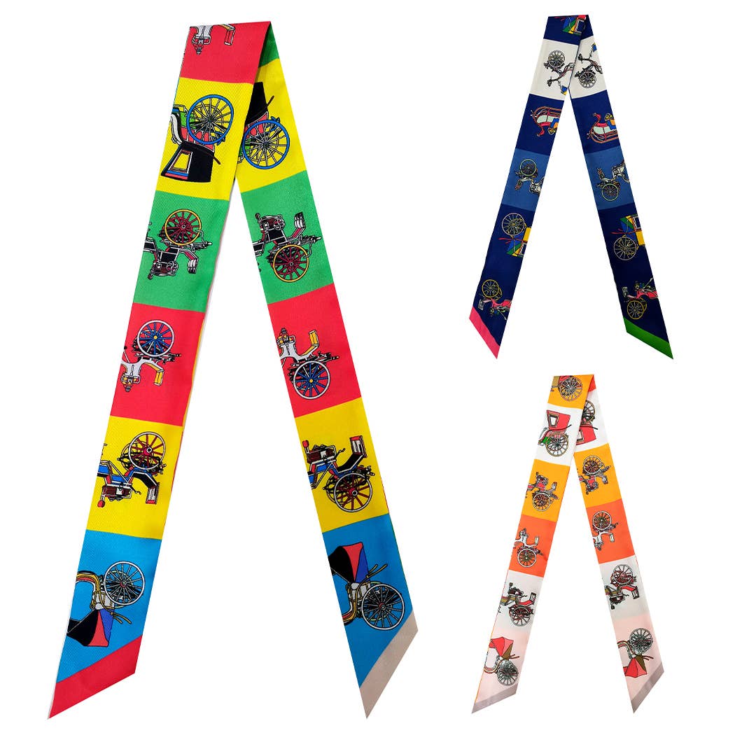 Horse Carriage Print Light Weight Twilly Scarf : YEL / ONE SIZE