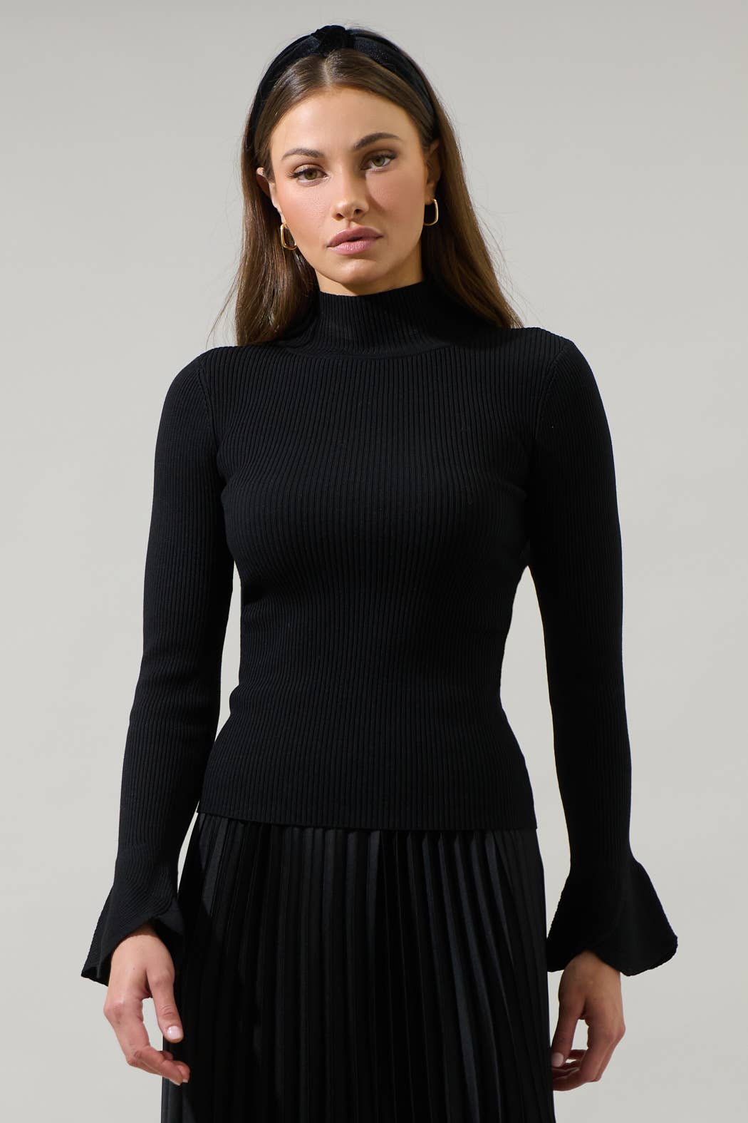 Black Malvern Bay Mock Neck Sweater