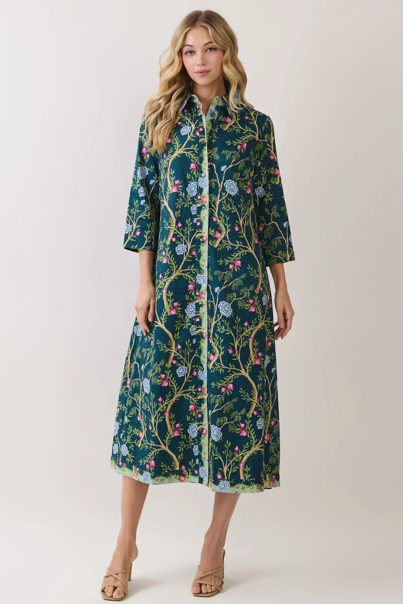 Garden Society Midi Button Up Dress