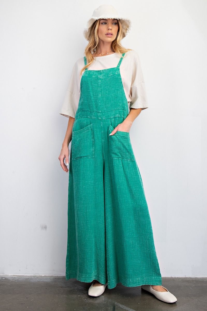 Atlantis Green Washed Cotton Overalls